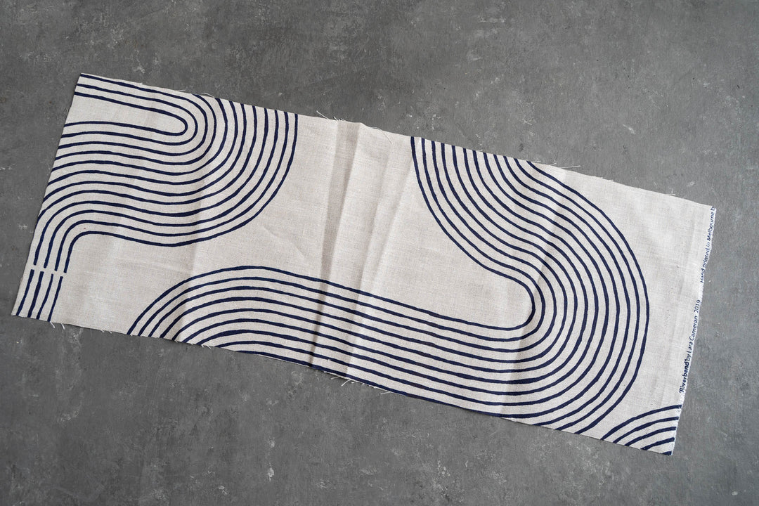 hand screen printed linen remnant – riverbend design – australian made