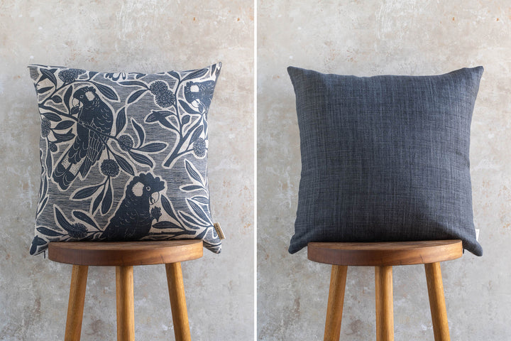 Cushion - Black Cockatoo in Bluestone