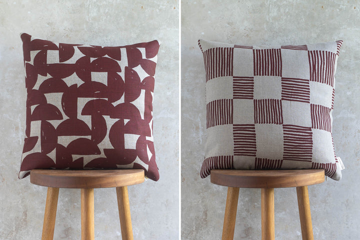 Cushion - Stoneware in Deep Red with Drift Check