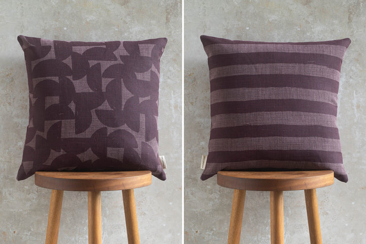 Cushion - Stoneware & Horizon Stripe in Plum