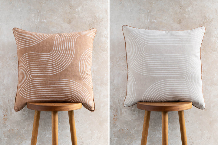 hand screen printed linen square cushion – riverbend design – australian made